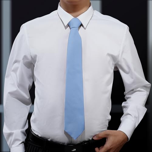 Image of KOOELLE Men's Ties Solid Pure Color Plain Formal Light Blue Ties For Men