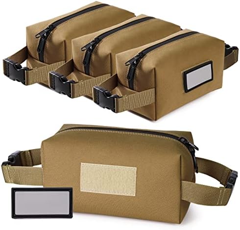 4-Pack Ammo Bag, Casluhim Loose Ammo Pouch with Snap Handle & ID Patches, Ideal for Ammo Storage with Ammo Can and Box, Fit into or Hung on Range Bag, Rifle Bag, Earth Tan