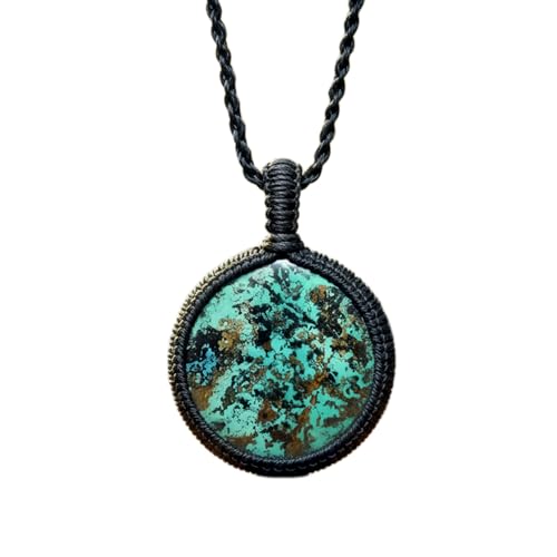 Collier chrysocolle naturelle verte pendentif rond cuir 45 cm bijou LK_S_GP_0414