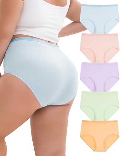 INNERSY Bragas Mujer Algodon Tallas Grandes Ropa Interior Altas Braguitas Culotte Cómoda Pack de 5 (60-62, Primavera Multicolor)