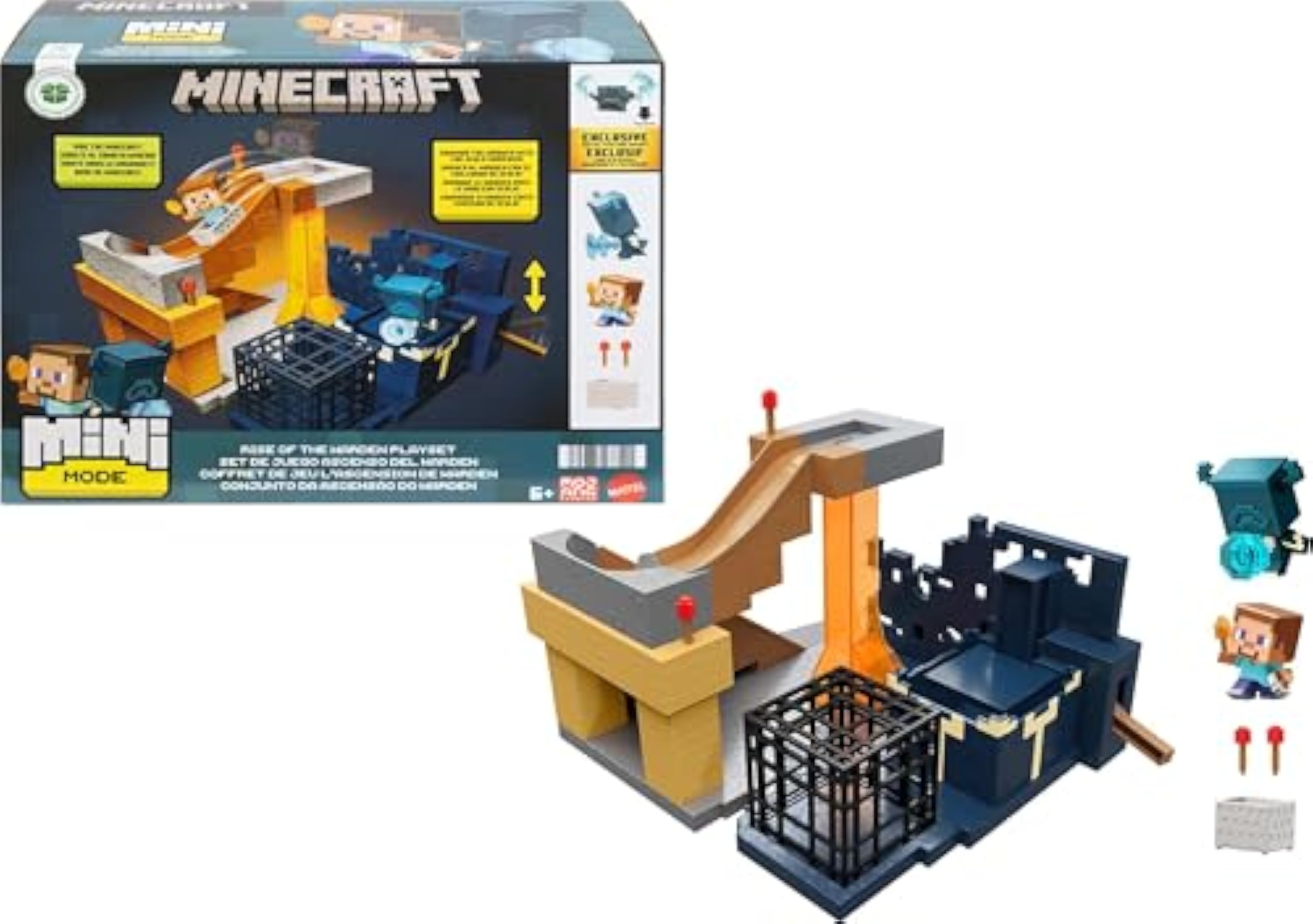 Mattel Minecraft Mini Mode El despertar del Warden, Set de juego con 2 mini figuras de acción, incluye a Steve y un código de artículo digital DLC, juguete regalo para niños y niñas +6 años, HXT72