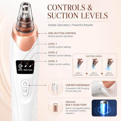 Image of AJIGNA MAR 5-in-1 Blackhead Remover Machine - Electric Pore Cleaner & Whitehead Removal Tool, Deep Face Cleaner Machine for Acne, Pimple & Blackhead Removal, USB Rechargeable Derma Suction Device