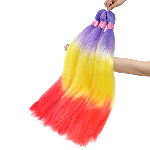 Yolanfairy Pre Stretched Braiding Hair 26 Inch Rainbow Braiding Hair Pre Stretched 6Packs Ombre Braiding Hair For Braiding High Temperature Synthetic Fiber(Purple/Yellow/Red) #TOP2