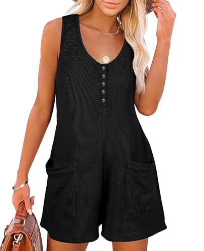 MINTLIMIT Womens Rompers Sleeveless Button Down V Neck Waffle Tank