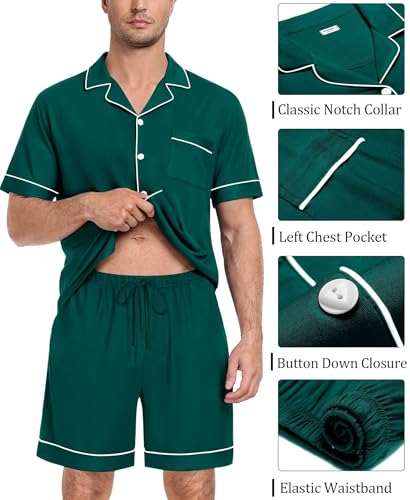 Image of SWOMOG Mens Pajama Set Short Sleeve 2 PCS Sleepwear Button Down Soft Loungewear Modal Set Pj Set with Pockets S-3XL