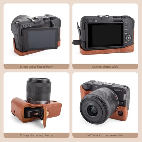 Funda para cámara Canon EOS R50 V de cuero PU marrón miniatura 6