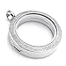 Zysta Silver Round Locket Pendant Necklace 30mm Glossy Stainless Steel Clear Glass Living Memory Floating Charms Stone Storage