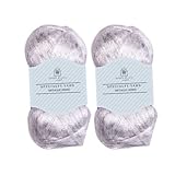 2PK Metallic Shine Yarn, Bulky, Wool Yarn, Silky Soft, Sparkly Yarn for Knitting and Crochet, Total 200g | 460m (Silver)