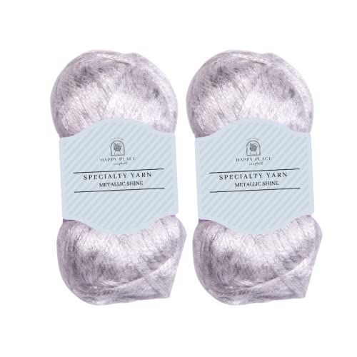 2Pk Metallic Shine Yarn, Bulky, Wool Yarn, Silky Soft, Sparkly Yarn For Knitting And Crochet, Total 200G | 460M (Silver) #TOP27