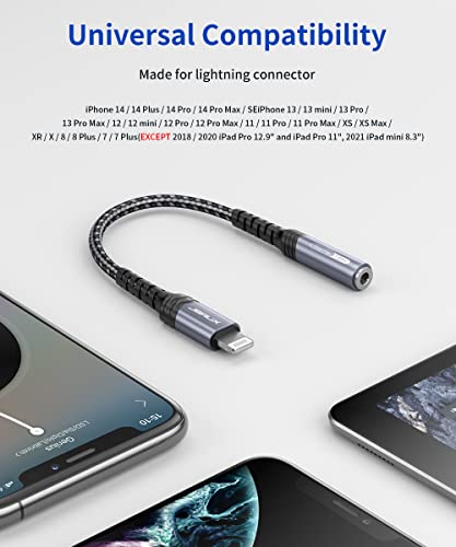 Image of JSAUX Headphone Adapter for iPhone Lightning to 3.5mm Adapter-Grey | Change Lightning Port to 3.5mm Port, for Apple MFi Certified, Compatible with iPhone 14 13 12 11 Series /SE /XS