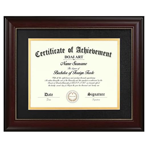 DOAI ART 8.5 x 11 Diploma Frame Classic Mahogany Display 8.5x11-inch with Black Over Gold Mat or 11x14 Document &Certificate Without Mat,Wide Molding, Gold Beads Hanging Hardware Included, Tabletop