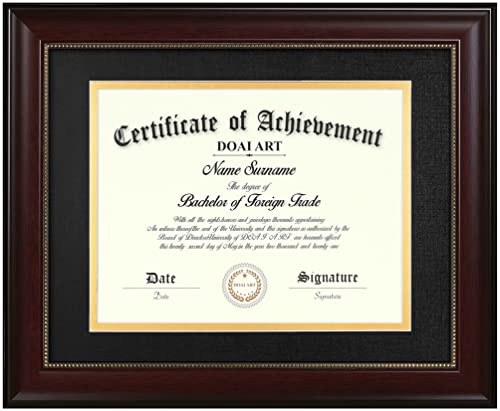 DOAI ART 8.5x11 Diploma Frame Classic Mahogany Color Display 8.5x11-inch with Black Over Gold Mat or 11x14 Document &Certificate Without Mat,Wide Molding, Gold Beads Hanging Hardware Included by DOAI ART - Used condition - US$21.08