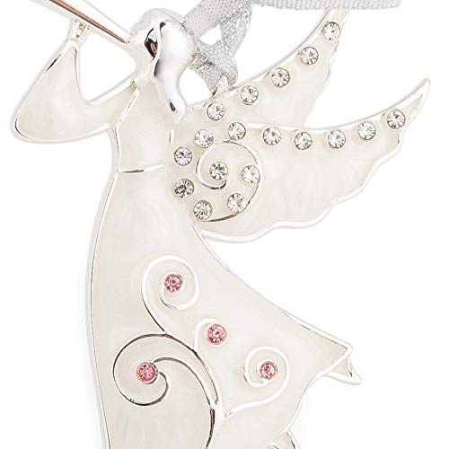 Roman October Birthstone White Trumpet Angel 3 X 2 Zinc Alloy Decorative Hanging Tree Christmas Ornament #TOP2