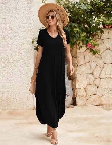Image of JollieLovin Womens Plus Size Casual Summer Maxi Long Dress Short Sleeve T-Shirt Loose Sun Dress(L-5X)