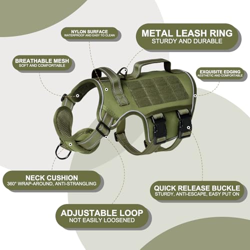 Dog Harness for Large Dogs Heavy Duty, Tactical No Pull Dog Harness with Molle System, Easy On and Off Service Dog Vest, Breathable Padded, Adjustable Reflective Pet Vest for Walking Hiking Training - Image 6