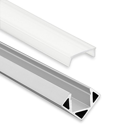 Profi LED Profil für LED Stripes - Serie Eckprofil Mini 11 eloxiert (Alu-Profil 2M Aluminium Eckprofil Mini 11 mit flacher milchiger Abdeckung); LED Band, LED Stripe, LED Strip Cover