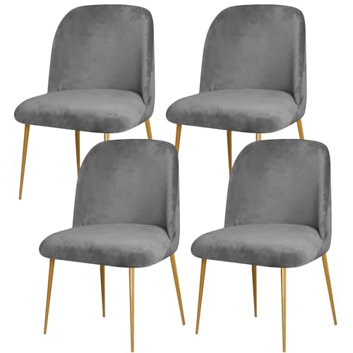 Gollense Curved Back Chair Covers for Dining Room, Velvet Mid Century Modern Chair Slipcovers, Semi Circle Back Chair Seat Protector for Kitchen Living Room (4PCS, Dark Grey)