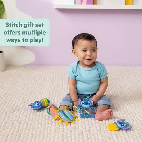 Image of Bright Starts Disney Baby Stitch Tropical Treasures Gift Set with 4 Stitch Inspired Toys Including Baby-Safe Mirror and Teether, Newborns & Up