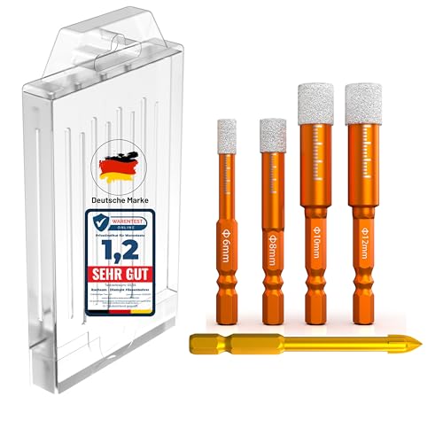 Bachsam® hochwertige Diamantbohrer Set 6,8,10,12mm, Fliesenbohrer, Glasbohrer, Keramikbohrer Porzellanbohrer Feinsteinzeugbohrer Granitbohrer – Bohrkrone Set Fliesen Diamant mit Sechskantschaft.