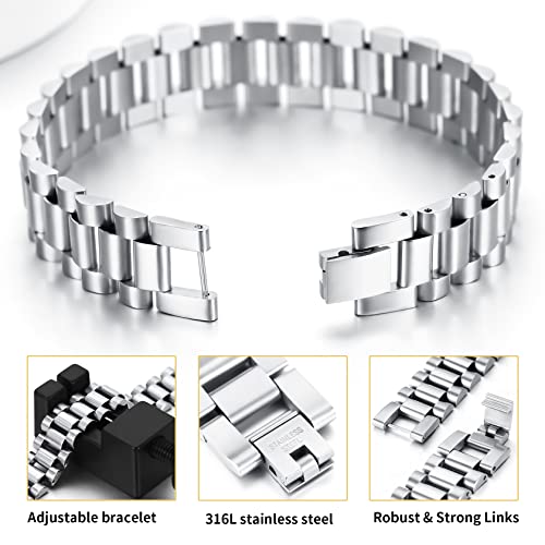 ChainsHouse Wristband ID Bracelets for Men, Stainless Steel/18K Gold/Black Metal Plated, Personalized Engrave Chunky Bracelet Bangle, with Removal Tool, 15MM/15.5MM Width, 8.27-8.66 Inch Length4