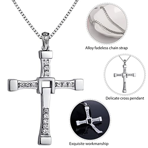 Image of Zibuyu Cross Necklace for Men Dominic Toretto's Cross Pendant Necklace The Fast and the Furious Titanium Steel Cross Neck Pendant Jewelry for Men and Boy's (Silver)