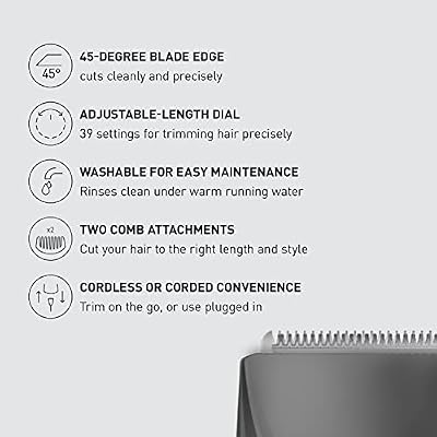 Panasonic Performance Hair Clippers with 2 Attachments and Adjustable Length Settings, Corded or Cordless Trimmer for Hair and Beard - ER-GC63-H (Silver)