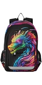 KFBE Kids Backpack With Reflective Strips – Rainbow Flame Dragon Design Large Capacity School Bag For Boys & Girls - View #5