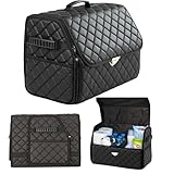the mask el turko Leather Trunk Organizer with Lid for Suv and more, Foldable Car Organizer, Car Organizers and Storage with Pockets, Non-Slip Design (Black-Black)