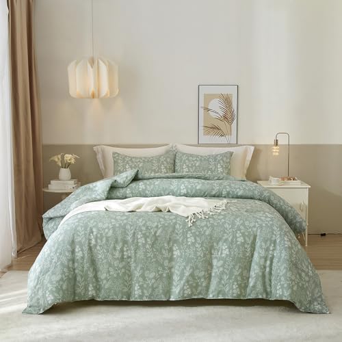 EAVD King Size Comforter Set Sage Green Floral Comforter Set
