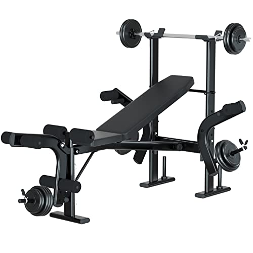 Vivitory Adjustable Multi-Function Foldable Weight Bench And Fitness Barbell Rack Commercial Weight Lifting Support W/Leg Developer Arm Training Equipment Home Gym Full-Body Strength Workout Exercise #TOP6