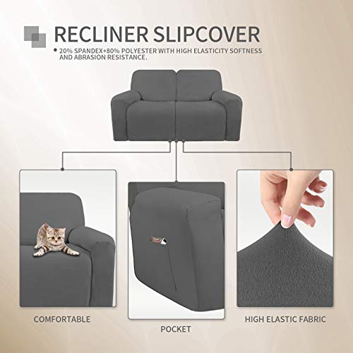Image of Easy-Going 6 Pieces Microfiber Stretch Sectional Recliner Sofa Slipcover Soft Fitted Fleece 2 Seats Couch Cover Washable Furniture Protector with Elasticity for Kids(Recliner Loveseat, Gray)