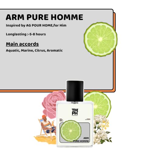 Image of TMPerfumehouse Arm Pure Homme EDP for Men | Fresh, Aquatic & Long Lasting Perfume Spray | Aromatic, Citrus & Marine Fragrance | Luxury Gift for Him | TMPH | 50ml