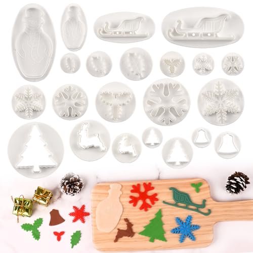 Sakolla 22 Pcs Christmas Cookie Cutters Set, Multiple Shape Plunger Cookie Cutter for Cookies, Fondant, Cake, Clay (White)