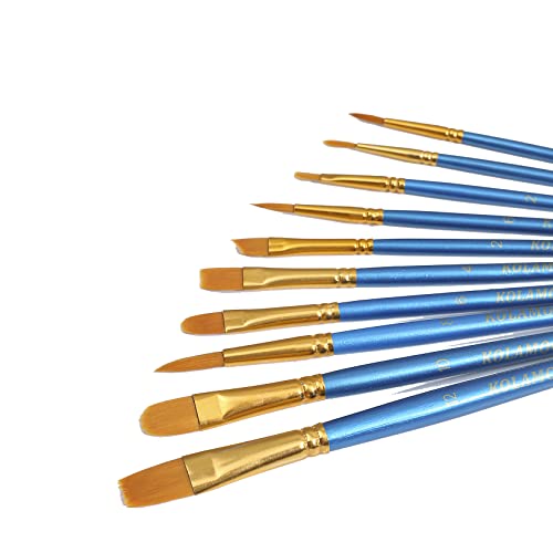 KOLAMOON 10pcs Artist Nylon Paint Brushes Set for Body, Face, Watercolor, Acrylic and Oil Painting 3 KOLAMOON 10pcs Artist Nylon Paint Brushes Set for Body, Face, Watercolor, Acrylic and Oil Painting - Image 3