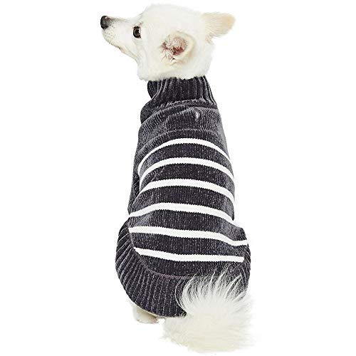 Blueberry Pet Cozy Soft Chenille Classy Striped Dog Sweater in Chic Grey, Back Length 18