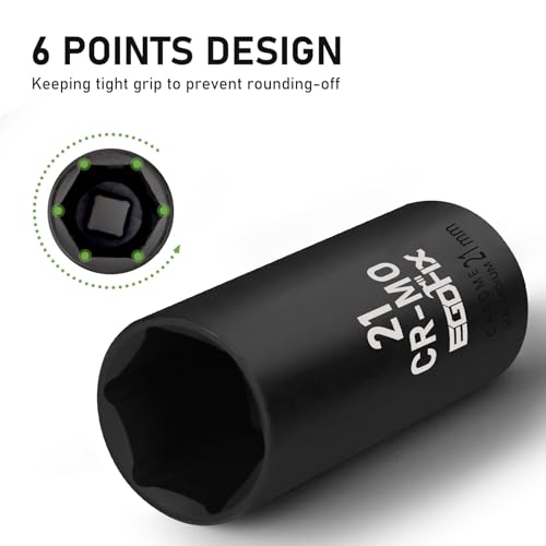 Image of 3 /8 inch Drive Deep Impact Socket, 21mm Metric Socket, CR-MO 6 Point for Easy Removal of Axle Nut