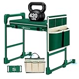 Garden Kneeler and Seat for Seniors: Heavy Duty 420 LBS Support Anti-Tip Multifunctional Gardening Stool Bench with Widened Thick Soft Kneeling Pad & Tool Bag - Foldable for Gardeners