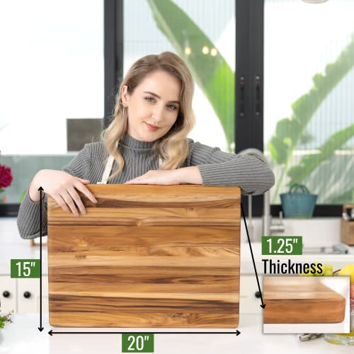 Beefurni Teak Wood Cutting Board With Hand Grip, Wooden Cutting Boards For Kitchen Medium, Chopping Board Wood, Fathers Day Gifts, 1-Year Manufacturer Warranty (Medium, 20 X 15 X 1.25 Inches) #TOP1