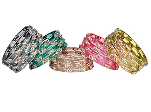 Image of Swara Creations Crystal Bangles for Women /Raindrop Kada Set /Multicolor glossy finished bangles Kadas with Silver stonework bangles for women & girls(8Pcs)(SKU265)