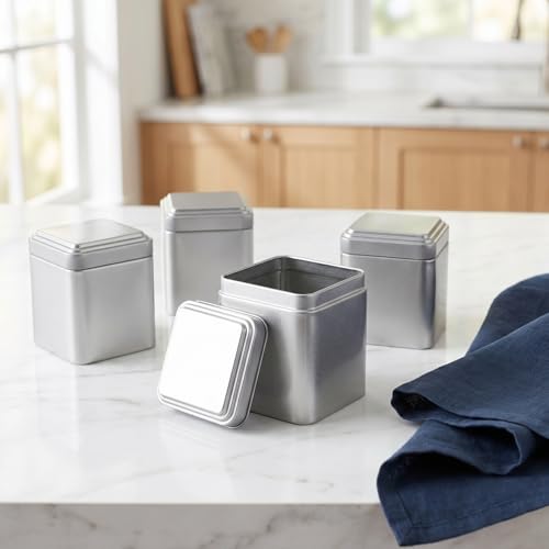 STOBAZA 4Pcs Square Tin can Empty Tins Canister Steel Box Candy Jar,Tea Leaf Container with Lid for Treats, Favors, Loose Leaf Tea Coffee and Crafts by STOBAZA - Image 6