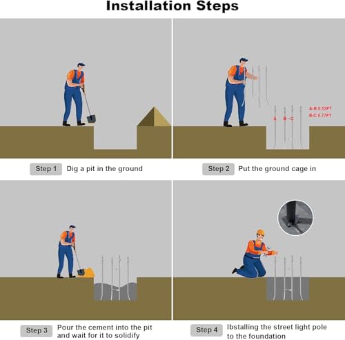 16Ft Tall Street Light Pole, Street Lamp Post for Outdoor Lights, Solar Street Light Pole Accessory for Backyard, Street, Patio,Park,Parking Lots, Exterior House 1-Pack