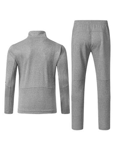 BGOWATU Men's Tracksuits 2 Piece Running Sports Sweatsuits For Men Full Zip Athletic Jackets and Pants Outfits Light Gray 2X
