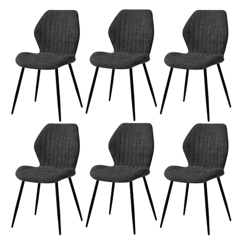 GrandCA HOME Lot de 6 Chaises de Salle à Manger Rembourrées, Chaises de Cuisine Nordiques, Chaises Rembourrées avec Pieds en Métal, Coussin en Tissu,Noir