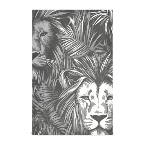 Amooorous Lot de 4 torchons de cuisine décoratifs en microfibre motif lion noir et blanc, 71,1 x 45,7 cm
