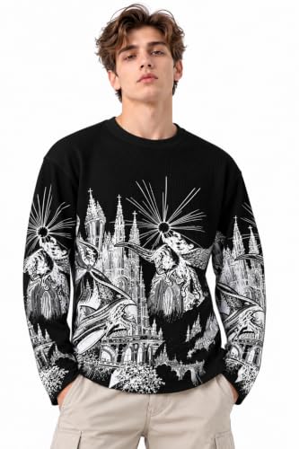 HYPE BORN Men's Black Oversized Long Sleeve Waffle T-Shirt - Image 6