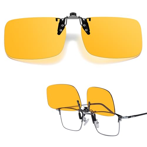 Image of VIEWBETTER Clip On Blue Light Blocking Glasses Over Prescription Glasses Reduce Eyestrain Metal Rimless Clips (Flip Up) V309