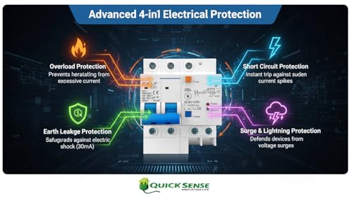 Image of Quick Sense (QS-CB01) Circuit Breaker | 63A Double Pole with Leakage Protection | Overload, Short Circuit & Surge Protection | AC 230-400V | DIN Rail Safety Breaker for Home, Office & Industrial Use