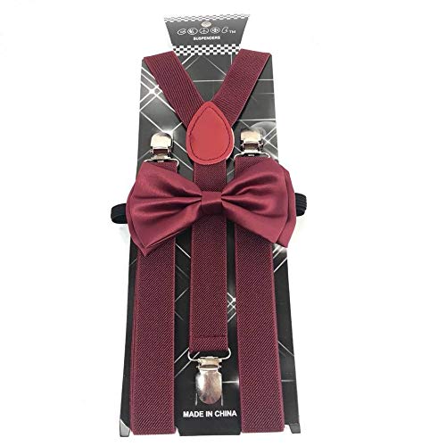 Burgendy Maroon Color Wedding Accessories Adjustable Bow Tie & Suspenders #TOP2