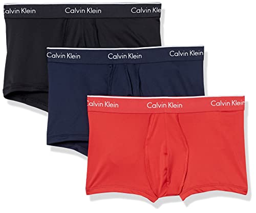 Calvin Klein Men's Microfiber Stretch Multipack Low Rise Trunks, Black, Shoreline, Red Heat, L
