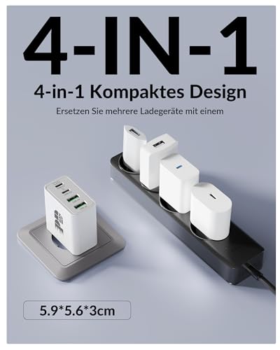 Mac Book Ladekabel, 65W 4-Port GaN USB C Ladegerät mit 240W 2M SchnellLadekabel für MacBook Neo/Pro 16/15/14/13 Zoll, MacBook Air M1/M2/M3/M4, iPhone 17e/17/16/15, iPad, Laptop Netzteil Charger